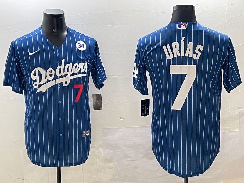 Men Los Angeles Dodgers 7 Urias Blue Stripe Fashion Game 2025 Nike MLB Jersey style 4